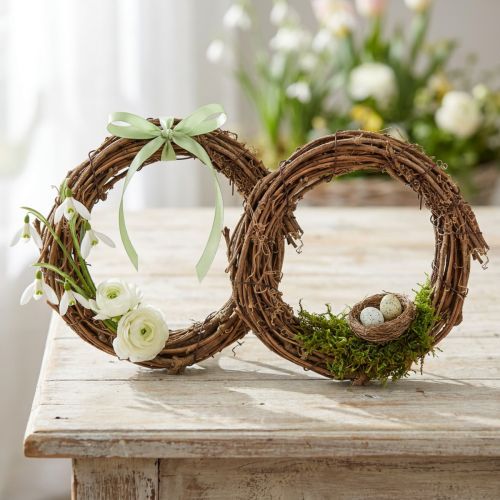 Dekorativ ring mini vinrankekrans naturlig Ø15cm 6 stk DIY-dekorasjon | Floristik24.no