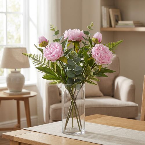 Peon kunstige blomster rosa med lang stilk 70cm 3stk | Floristik24.no