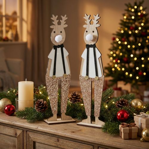 Reinsdyr tre dekorasjonsfigur jul å sette 12×6,5cm H45cm 2stk | Floristik24.no