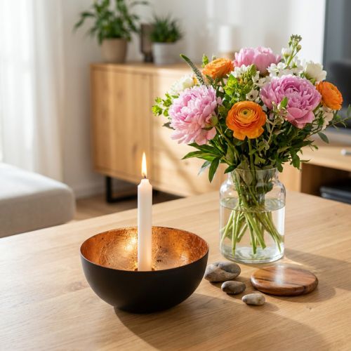 Svart og bronse lysestake, konisk lysestake, Ø13 cm H6 cm | Floristik24.no