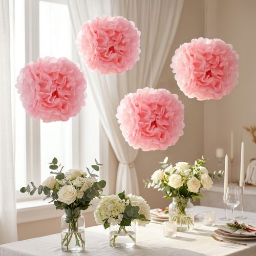 Pomponpapir Ø30cm lys rosa 5stk | Floristik24.no
