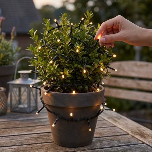 LED-lyslenke, 144 stk., svart, varmhvit, for utendørs bruk, 1,2 m | Floristik24.no