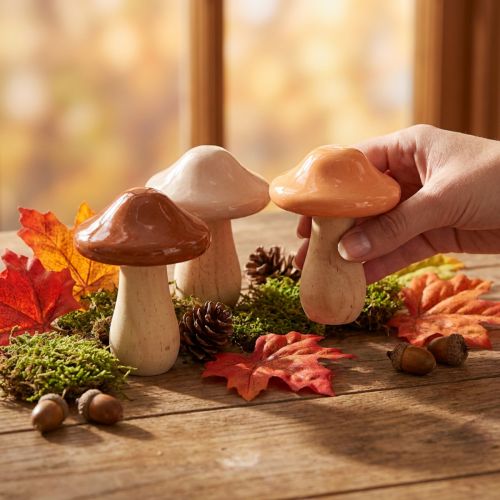 Dekorative tresopp, brun, beige, oransje, Ø7,5 cm, H10 cm, 3 stk. | Floristik24.no