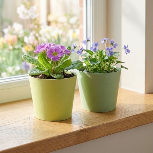 Papirpotte, miniplantepotte, cachepot blå/grønn Ø9cm H7,5cm 4stk | Floristik24.no