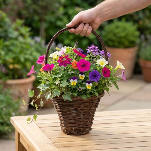 Kurv med håndtak, rustikk plantekurv Ø24×H18cm | Floristik24.no
