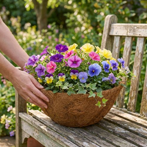 Blomsterbolle rund, naturfiberbolle, kokosplanteskål ca 25cm | Floristik24.no