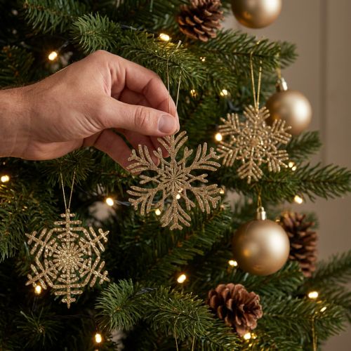 Deco henger tre snøflak deco gull vinter Ø10cm 9stk | Floristik24.no