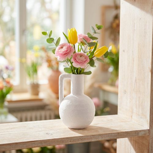 Dekorativ vase hvit mini blomstervase med håndtak H15cm | Floristik24.no