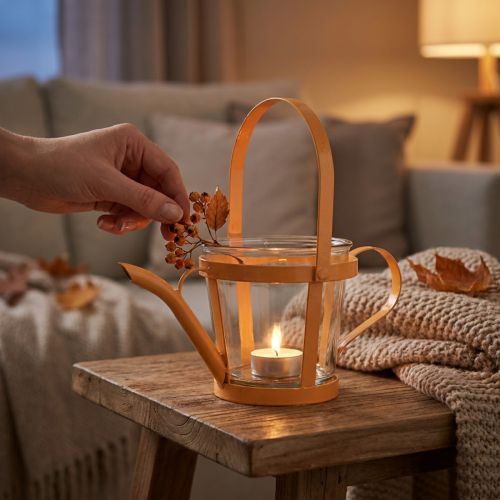 Dekorativ vannkanne i lyktglass metall oransje Ø14cm H13cm | Floristik24.no