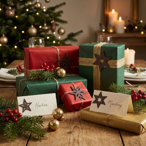 Deco wood stars lilla julestjerner selvklebende 4cm blanding 36stk | Floristik24.no