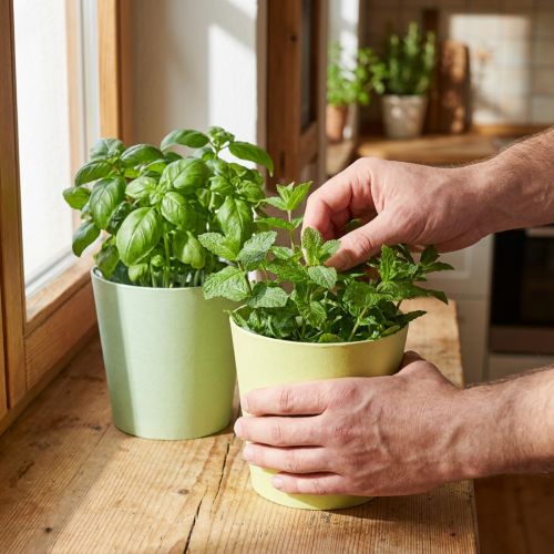 Papir cachepot, plantekasse, urtepotte blå/grønn Ø15cm H13cm 4stk | Floristik24.no
