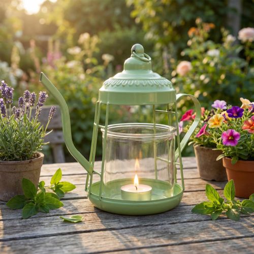 Telysholder glass lanterne tekanne grønn Ø15cm H26cm | Floristik24.no