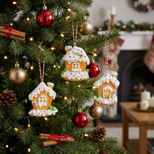 Sprøhus juletrepynt pepperkakehus H9cm 3 stk | Floristik24.no