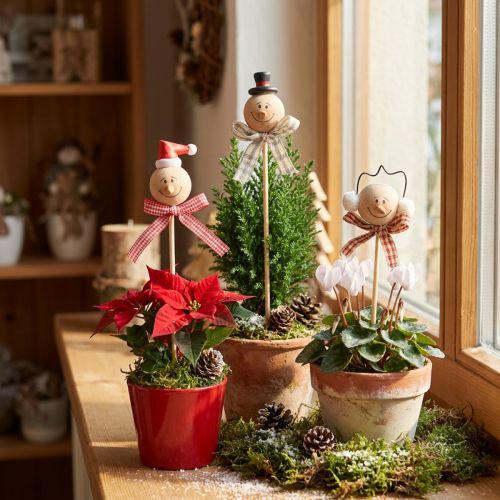 Snømann dekorativ plugg blomsterplugg naturtre 5cm 9stk | Floristik24.no