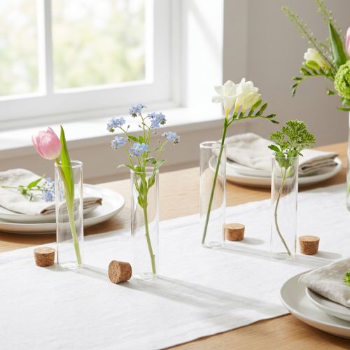 Minivaser glass reagensrør korklokk Ø4cm H12cm 6stk | Floristik24.no