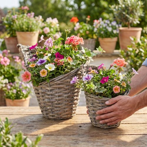 Blomsterpottekurv pil naturlig Ø12,5 cm/20 cm 2-delers sett dekorasjon vintage rustikk | Floristik24.no