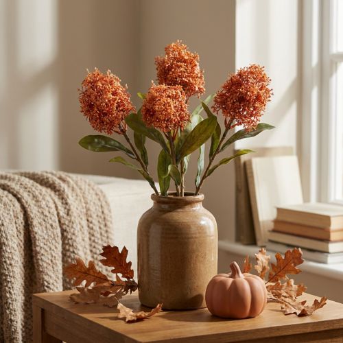 Kunstige Skimmie-blomster oransje Skimmia Japonica tørrlook 59 cm 3 stk | Floristik24.no