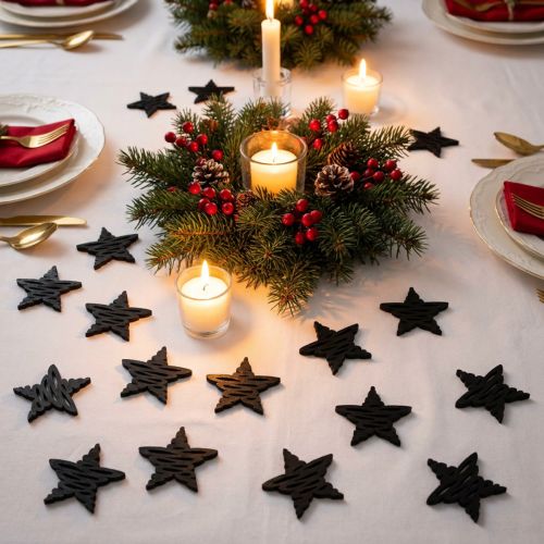 Strødekor sorte stjerner Juletre Ø4cm 72 stk | Floristik24.no