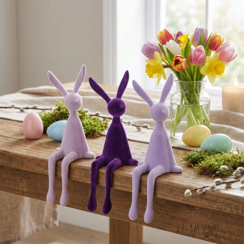 Hylleholder kanin påskehare flokket lilla 36 cm 3 stk | Floristik24.no