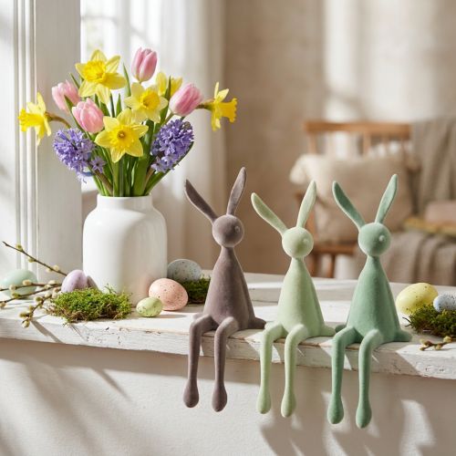 Påskeharehylleholdere, flokket, grønn/brun, 28 cm, 3 stk. | Floristik24.no