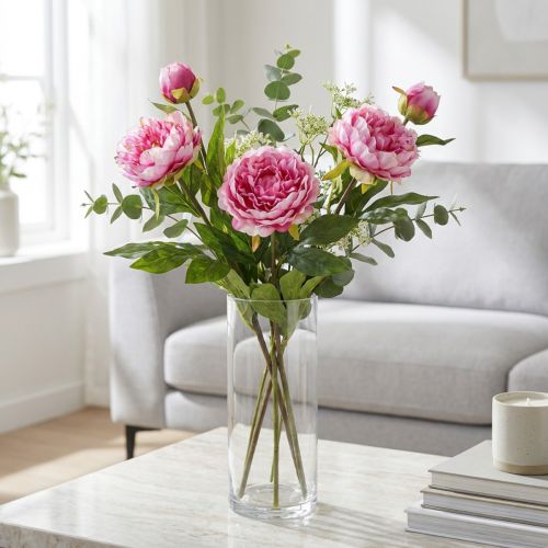 Peoner Langstilte kunstige blomster Rosa 70cm 3stk | Floristik24.no