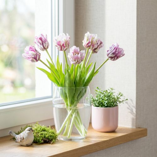 Tulipaner kunstig papegøye tulipaner lilla bukett med 5 blomster 40cm | Floristik24.no