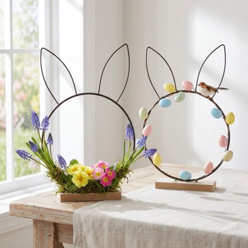 Kanin Dekorring Metall Tre Naturlig Sort Ø20cm 2stk | Floristik24.no