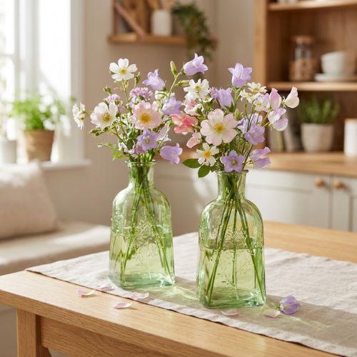 Flaskevase, glassvase med flaskemotiv, grønn, 19 cm høy, 2 stk. | Floristik24.no