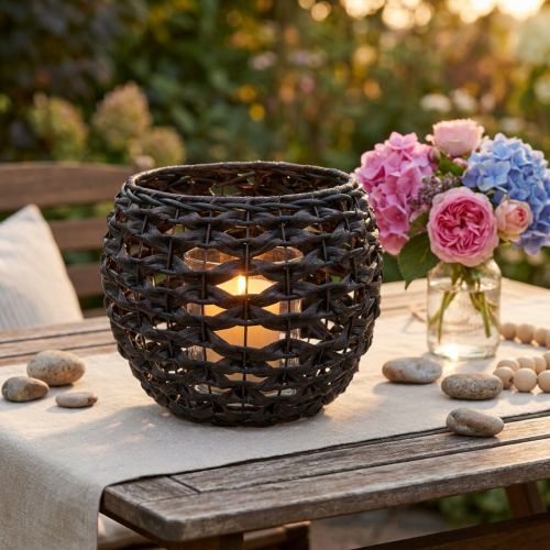Vevd telysholder, svart og brun, sommerdekorasjon, Ø31 cm H25 cm | Floristik24.no