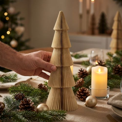 Papir Juletre Lite Krem Gull H30cm | Floristik24.no