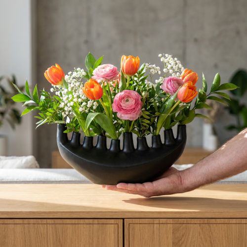 Vase Keramikk Skip Bord Dekorasjon Svart Abstrakt Moderne H15cm | Floristik24.no