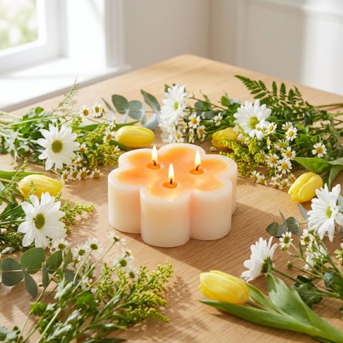 Tre-veke lys hvit oransje i form av en blomst Ø11,5cm H4cm | Floristik24.no