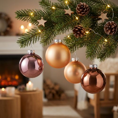 Juletrekuler laget av glass rosa aprikos Ø6cm 24 stk | Floristik24.no