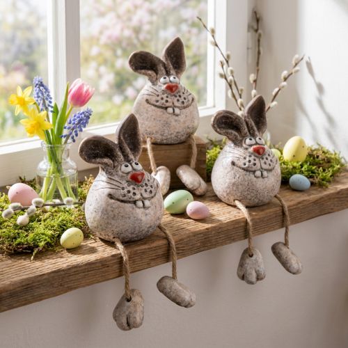 Bunny keramisk dekorativ kaninkantkrakk 6,5×7×9,5cm 3 stk. | Floristik24.no