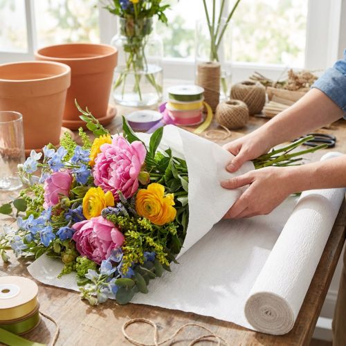 Blomsterkreppapir, hvitt, 50 x 250 cm, 5 stk. | Floristik24.no