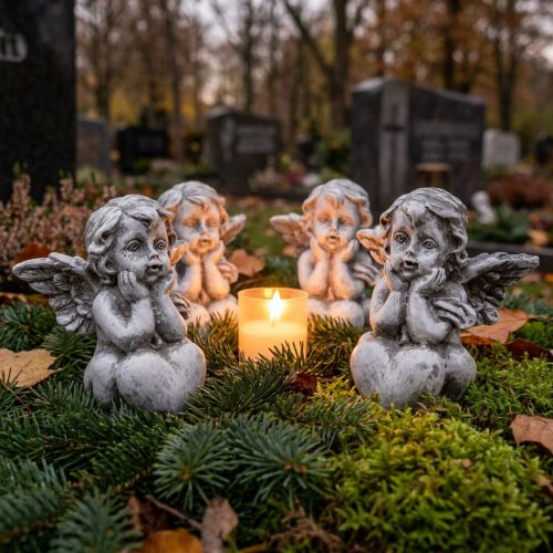Liten engel med hjerte gravdekorasjon figur grå H5,5cm 6 stk | Floristik24.no