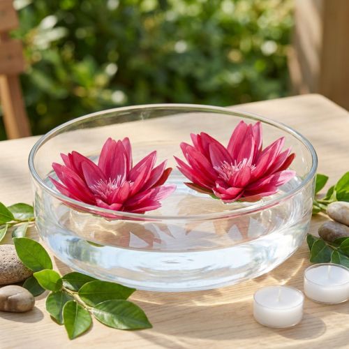 Kunstig borddekorasjon med flytende vannliljer fuchsia Ø15cm 2 stk | Floristik24.no
