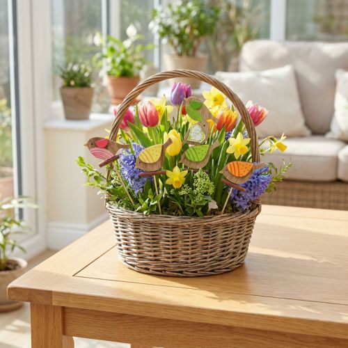 Vårpyntfugler med pinneved assortert H10,5cm 12 stk | Floristik24.no