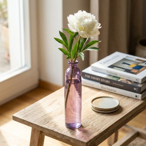 Høy blomstervase, lilla flaskedekorasjon, glass, Ø6,5 cm, H30 cm | Floristik24.no