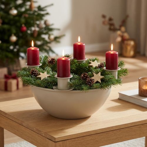 Lysestake med 4 holdere, moderne adventskrans, beige, 15 cm | Floristik24.no