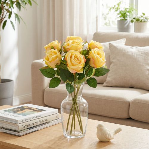 Rosebukett blomsteroppsats for elegant dekorasjon i stuen 44 cm 6 stk | Floristik24.no