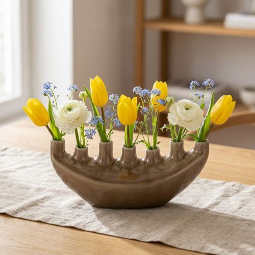 Dekorativ Vase Båt Keramikkvase Brun 23×8,5cm H11cm | Floristik24.no