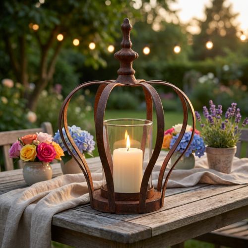 Lanterne Krone Brun Rust Med Lys Glass Ø14cm H18cm | Floristik24.no