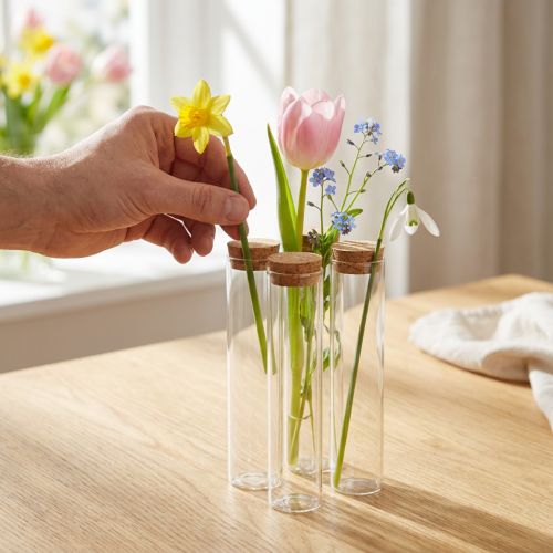 Reagensrør dekorativ vase med korklokk Ø4cm H18cm 6 stk | Floristik24.no