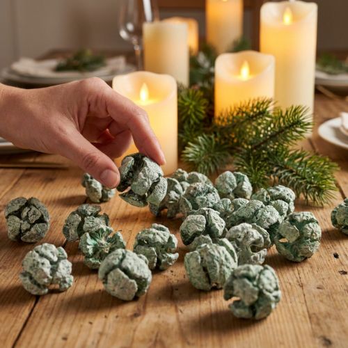 Sypresskjegler frostet naturdekor 3cm grønn 500g | Floristik24.no