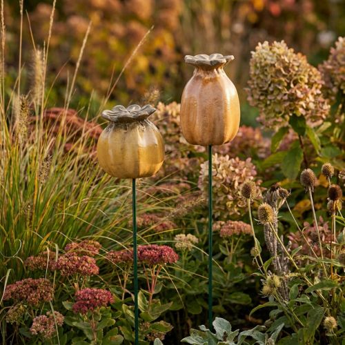 gjenstander Hagepinne med valmuefrøkapsel for stilig hagedesign, blomsterbed eller balkong, 60 cm, 2 stk.