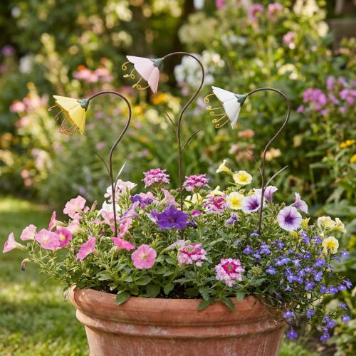 gjenstander Hage Stake Blomst Metall Blomster Gul Rosa Hvit 49cm 3 stk