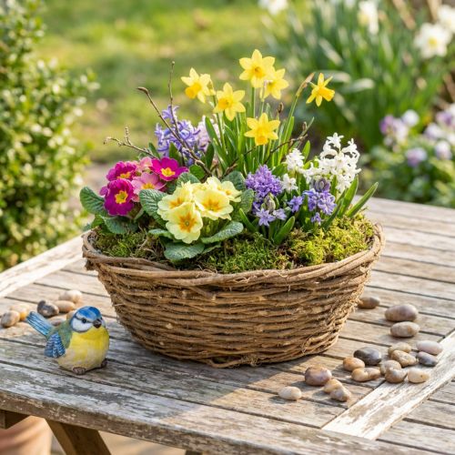 Naturlig blomsterskål, dekorativ skål med slyngplantedesign, 31 cm, rustikk, blomsterpotte | Floristik24.no