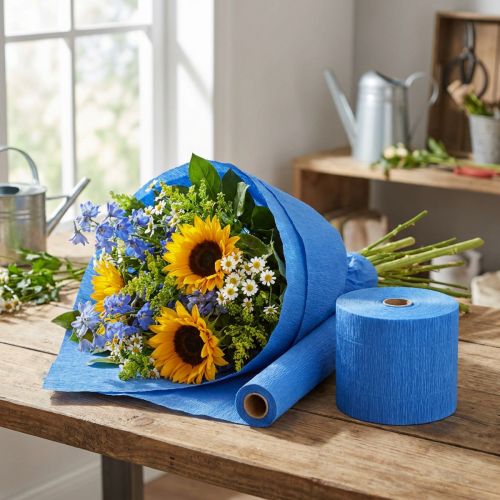 Blomstercrepe blå B10cm gramvekt 128g/kvm L250cm 2 stk. | Floristik24.no