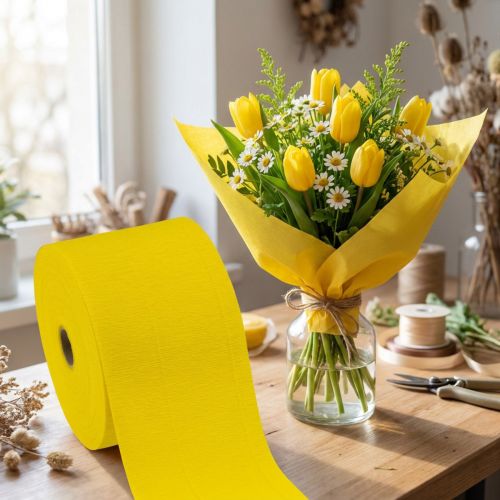 Blomstercrepe gul B10cm gramvekt 128g/kvm L250cm 2 stk. | Floristik24.no